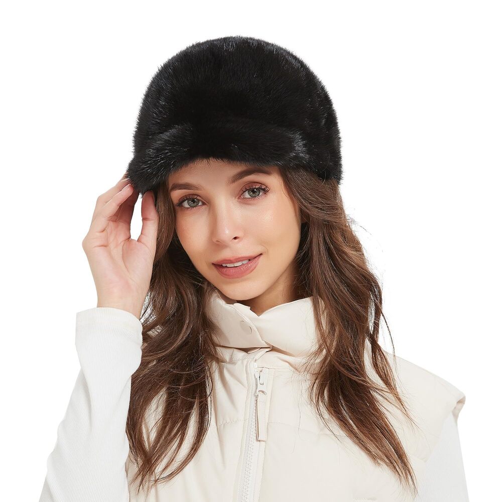 6189 Real Mink Fur Hat Baseball Cap Warm Hat Soft Fluffy Thick Visor